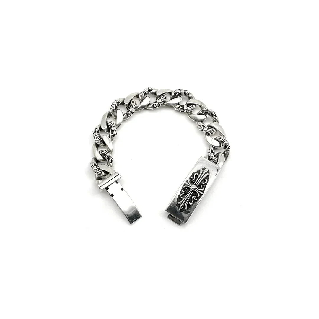 Chrome Hearts Silver Cross Link Cuban Bracelet